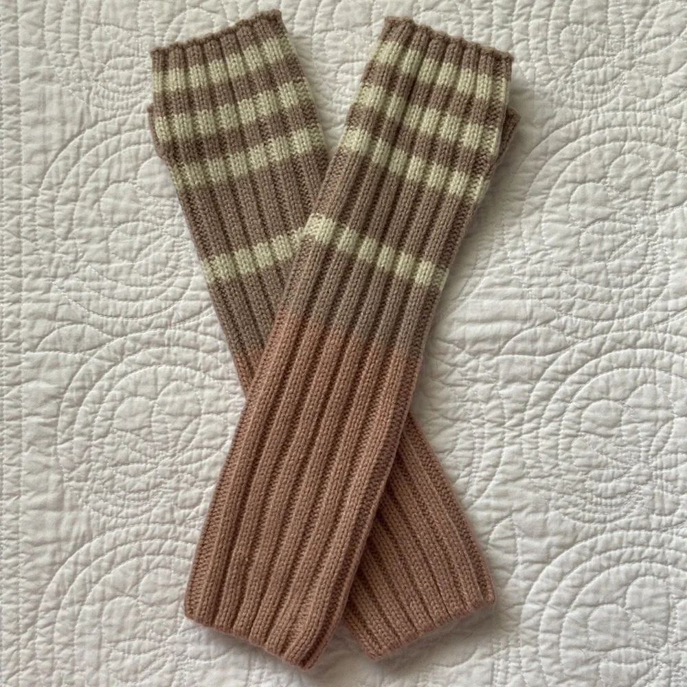 Free People Fingerless Knit Gloves Mauve Tan Cream One Size NEW - Picture 11 of 11